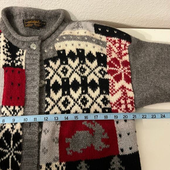 Vintage 1992 Eddie Bauer 100% Wool Knit Rabbit Cardigan Sweater Size Large - Picture 10 of 12